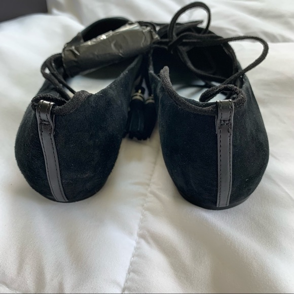 B Brian Atwood Skylar Lace Up Black Suede Flats - Picture 9 of 16